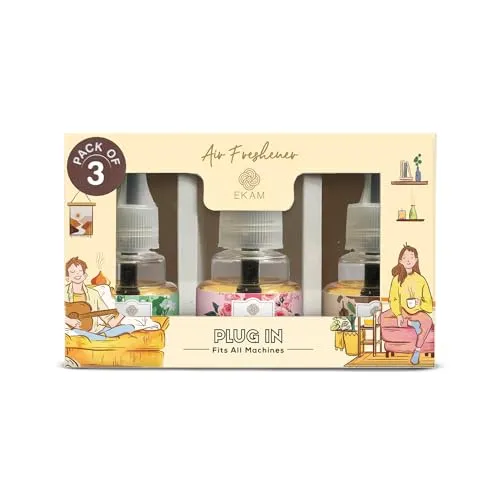 EKAM Mahogany, Rose & Jasmine 45ML Each Pack of 3 Scented Plug-in Air Room Fresheners Refill | Premium Fragrances | Used for Home Freshener, Room Freshener, Bathroom Freshener, Home Fragrance