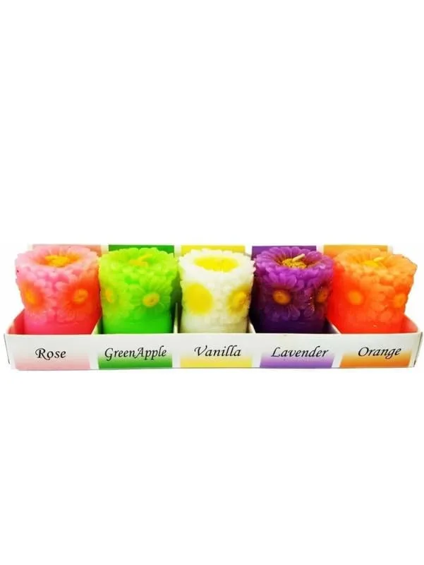 ELEGANTE HOMEZ Flower Pillar Candle Aroma for Home Decoration Therapy Candles for Birthday Anniversary (Set of 5)