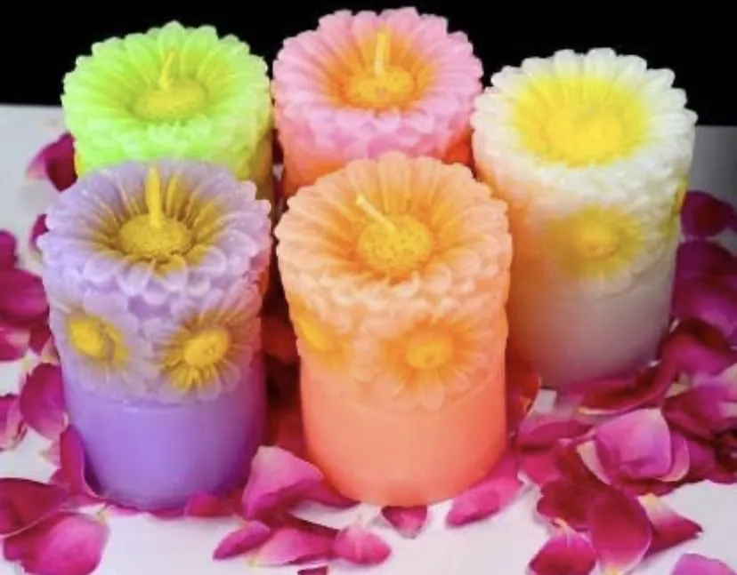 ELEGANTE HOMEZ Flower Pillar Candle Aroma for Home Decoration Therapy Candles for Birthday Anniversary (Set of 5)