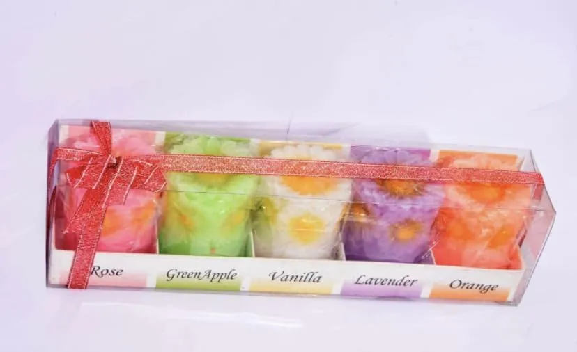 ELEGANTE HOMEZ Flower Pillar Candle Aroma for Home Decoration Therapy Candles for Birthday Anniversary (Set of 5)