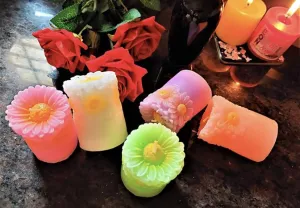 ELEGANTE HOMEZ Flower Pillar Candle Aroma for Home Decoration Therapy Candles for Birthday Anniversary (Set of 5)