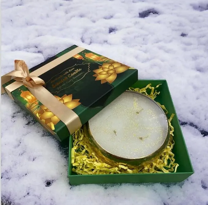 ELEGANTE HOMEZ Gift Box with Metal Urli Candle Decorated with Golden Ribbon Aroma Therapy Candles for Home (Size 6 inch)