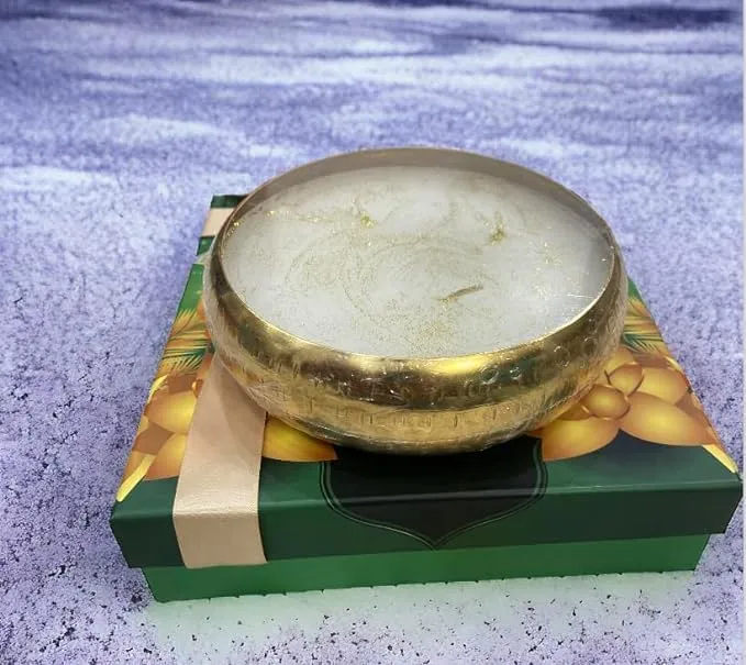 ELEGANTE HOMEZ Gift Box with Metal Urli Candle Decorated with Golden Ribbon Aroma Therapy Candles for Home (Size 6 inch)