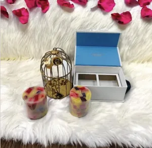 ELEGANTE HOMEZ Magnetic Gift Box of Chunk Pillar Candle with 7inch Metal Cage Aroma Therapy Candles for Birthday Anniversary (2 Pcs)