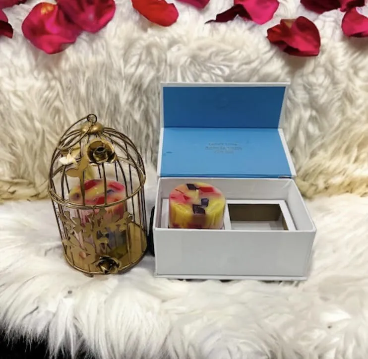 ELEGANTE HOMEZ Magnetic Gift Box of Chunk Pillar Candle with 7inch Metal Cage Aroma Therapy Candles for Birthday Anniversary (2 Pcs)