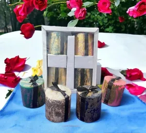 ELEGANTE HOMEZ Pillar Candles in a Gift box with Golden Flakes on Candles Aroma Therapy Candles for Birthday Anniversary (Size 2.75 * 3 inch each)