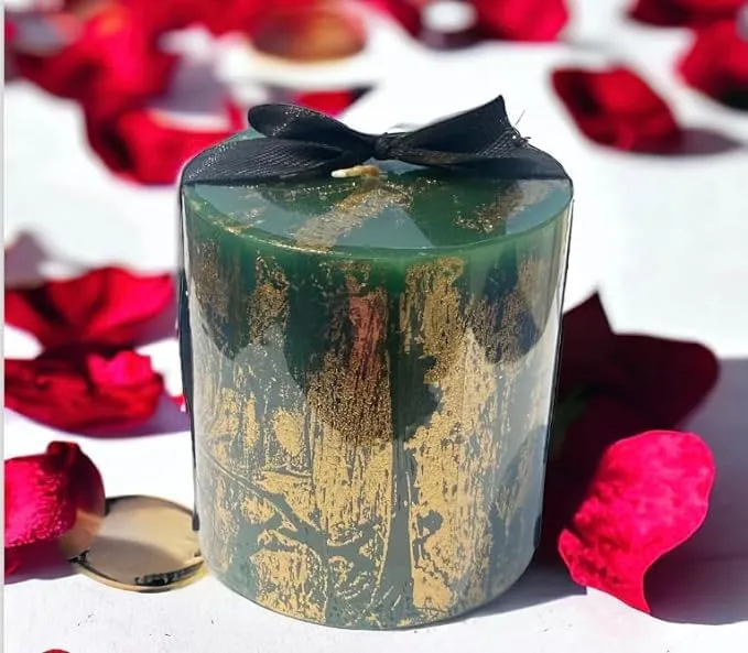 ELEGANTE HOMEZ Pillar Candles in a Gift box with Golden Flakes on Candles Aroma Therapy Candles for Birthday Anniversary (Size 2.75 * 3 inch each)