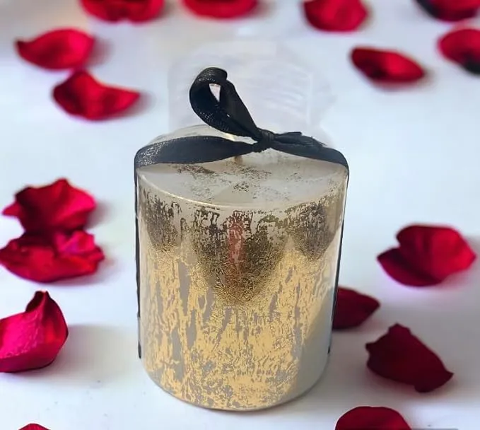 ELEGANTE HOMEZ Pillar Candles in a Gift box with Golden Flakes on Candles Aroma Therapy Candles for Birthday Anniversary (Size 2.75 * 3 inch each)