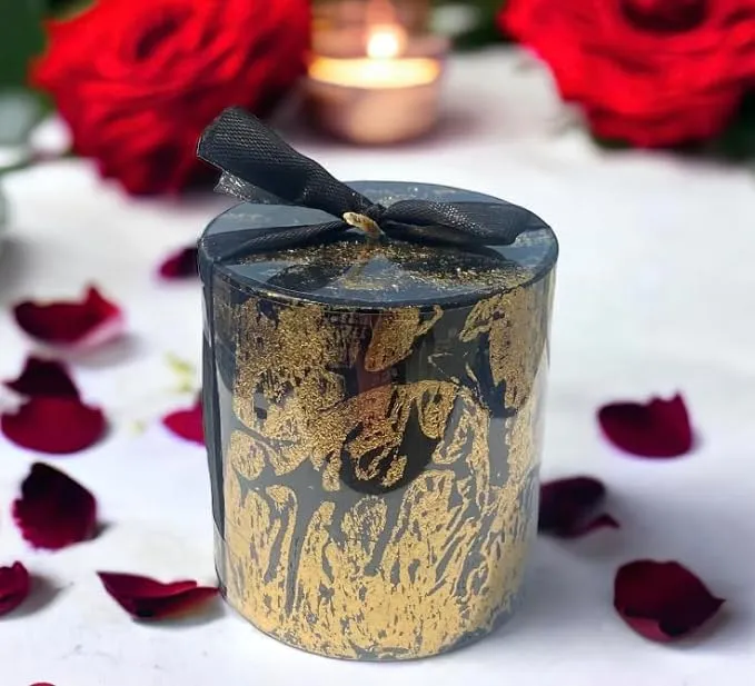 ELEGANTE HOMEZ Pillar Candles in a Gift box with Golden Flakes on Candles Aroma Therapy Candles for Birthday Anniversary (Size 2.75 * 3 inch each)