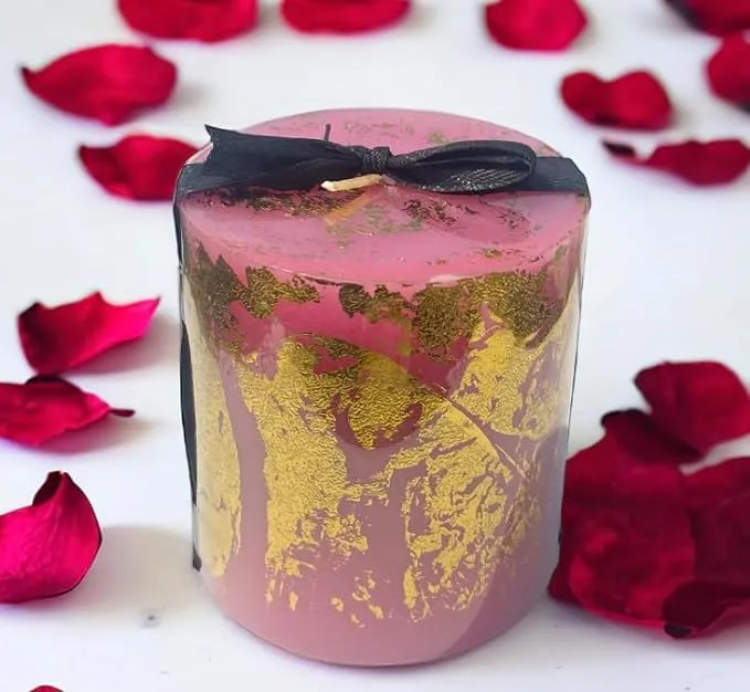 ELEGANTE HOMEZ Pillar Candles in a Gift box with Golden Flakes on Candles Aroma Therapy Candles for Birthday Anniversary (Size 2.75 * 3 inch each)