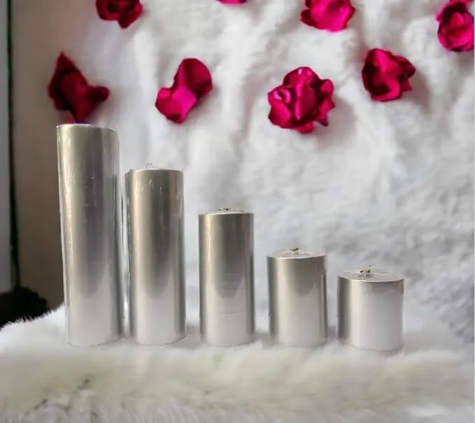 ELEGANTE HOMEZ Silver Golden Pillar Set for Home Decorations Aroma Therapy Candles for Birthday Anniversary