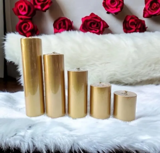 ELEGANTE HOMEZ Silver Golden Pillar Set for Home Decorations Aroma Therapy Candles for Birthday Anniversary