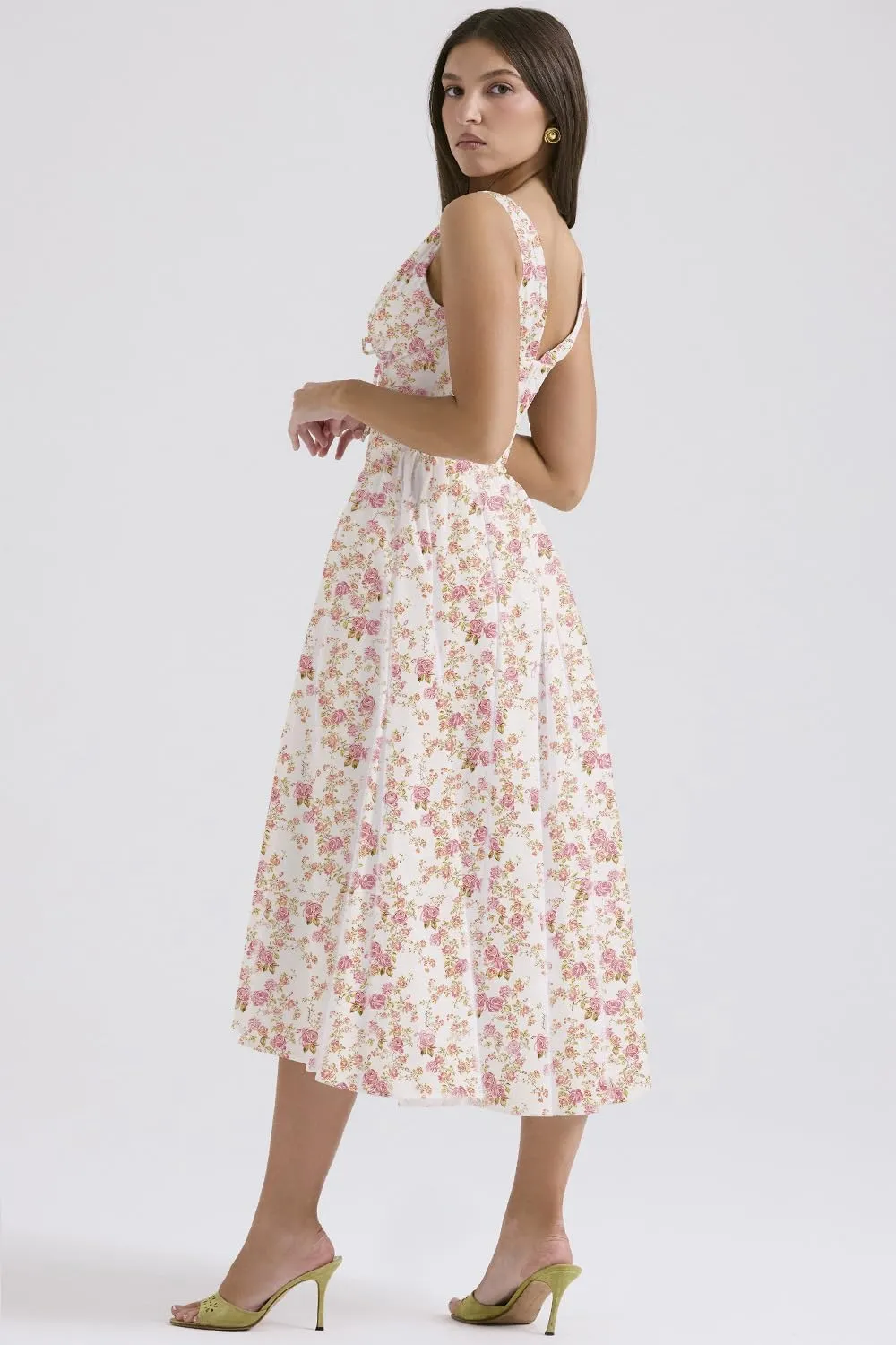 Eternatastic Women's V-Neck Sleeveless Floral Midi Dress for Wedding Party Ladies Beach Sundress with Pockets