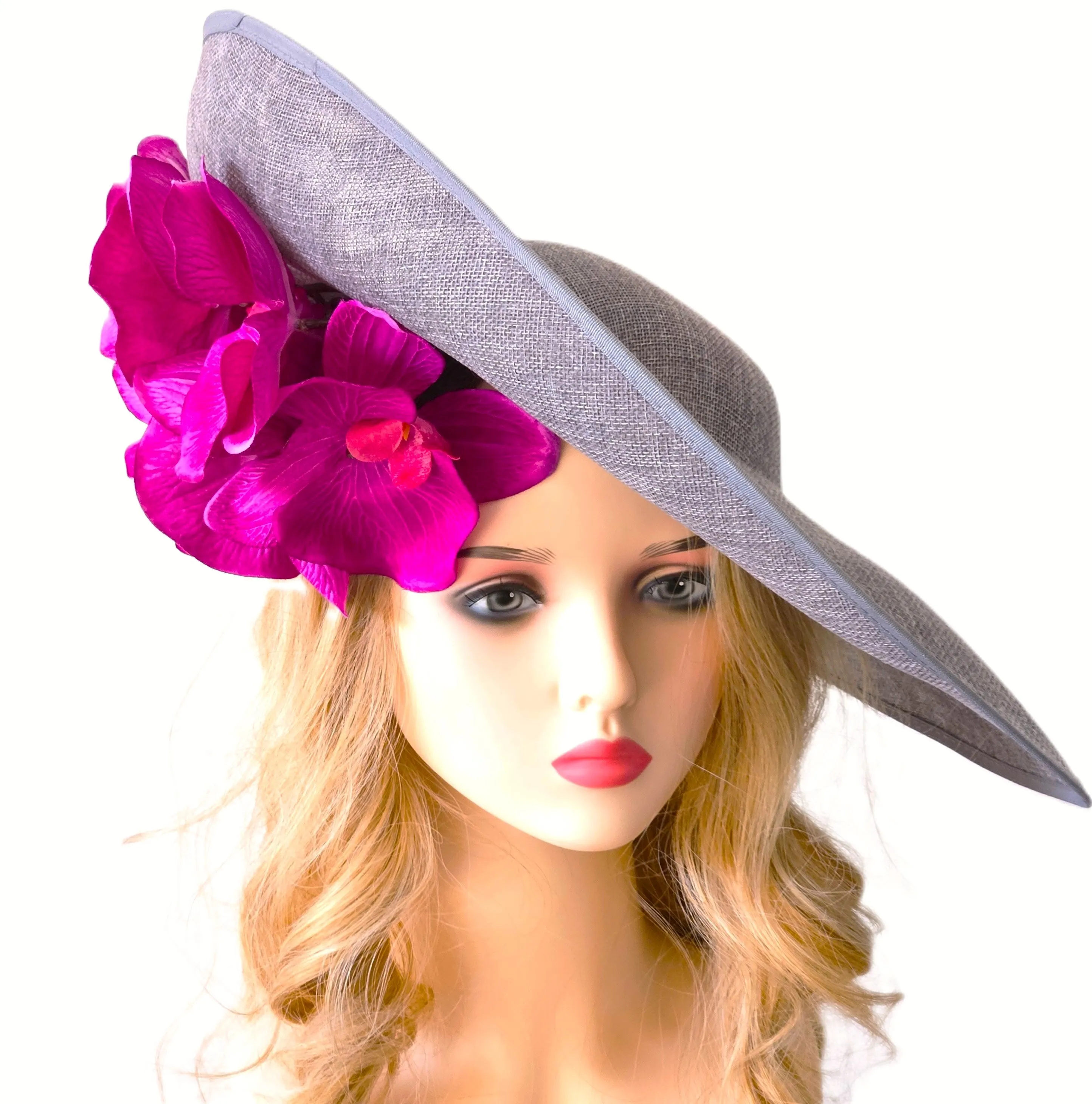 Extra Large Ascot Hat Grey Pink Magenta - Big Wedding Hats - Derby Hats - Occasion Hats for Ladies