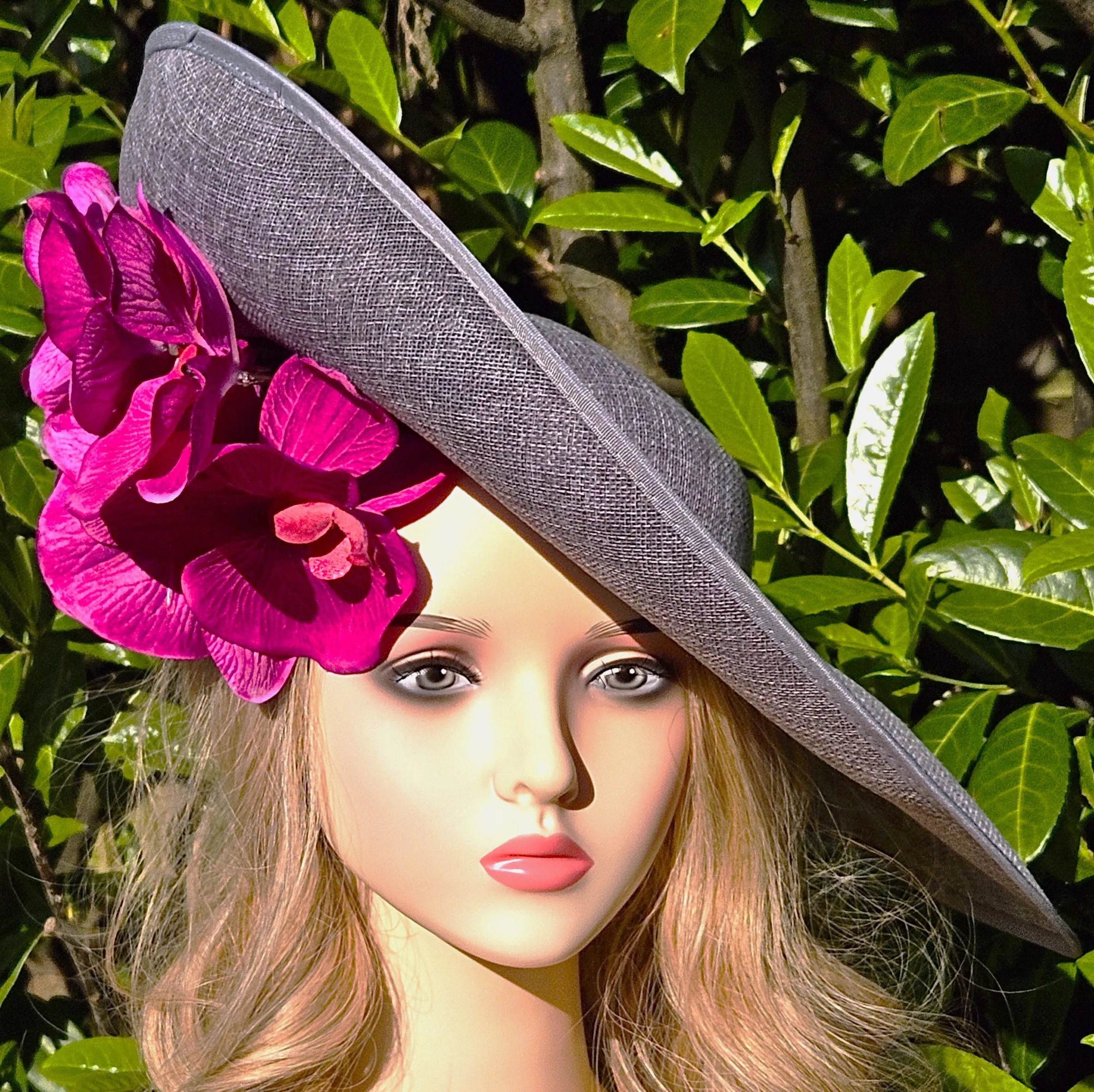 Extra Large Ascot Hat Grey Pink Magenta - Big Wedding Hats - Derby Hats - Occasion Hats for Ladies