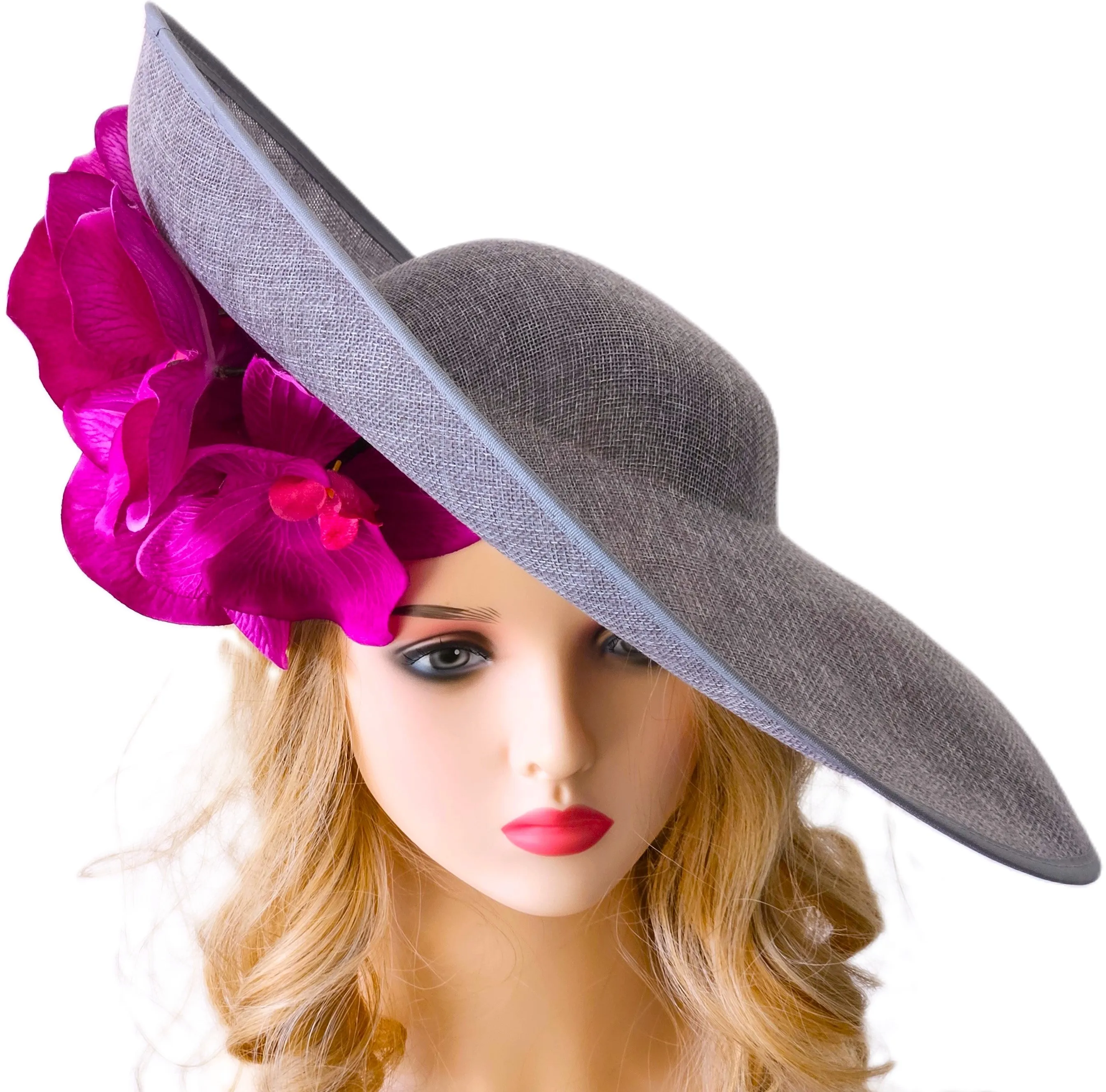 Extra Large Ascot Hat Grey Pink Magenta - Big Wedding Hats - Derby Hats - Occasion Hats for Ladies