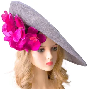 Extra Large Ascot Hat Grey Pink Magenta - Big Wedding Hats - Derby Hats - Occasion Hats for Ladies