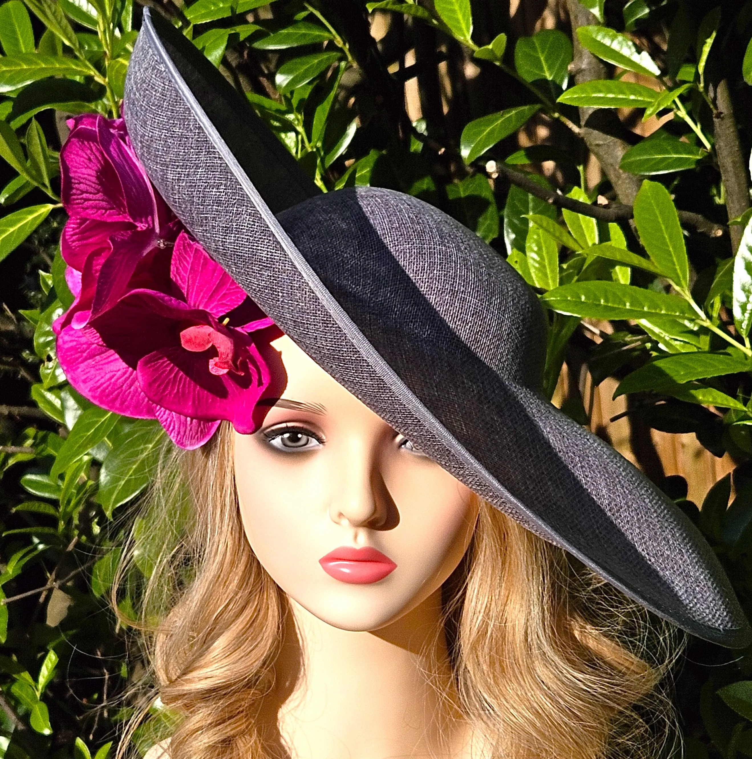 Extra Large Ascot Hat Grey Pink Magenta - Big Wedding Hats - Derby Hats - Occasion Hats for Ladies