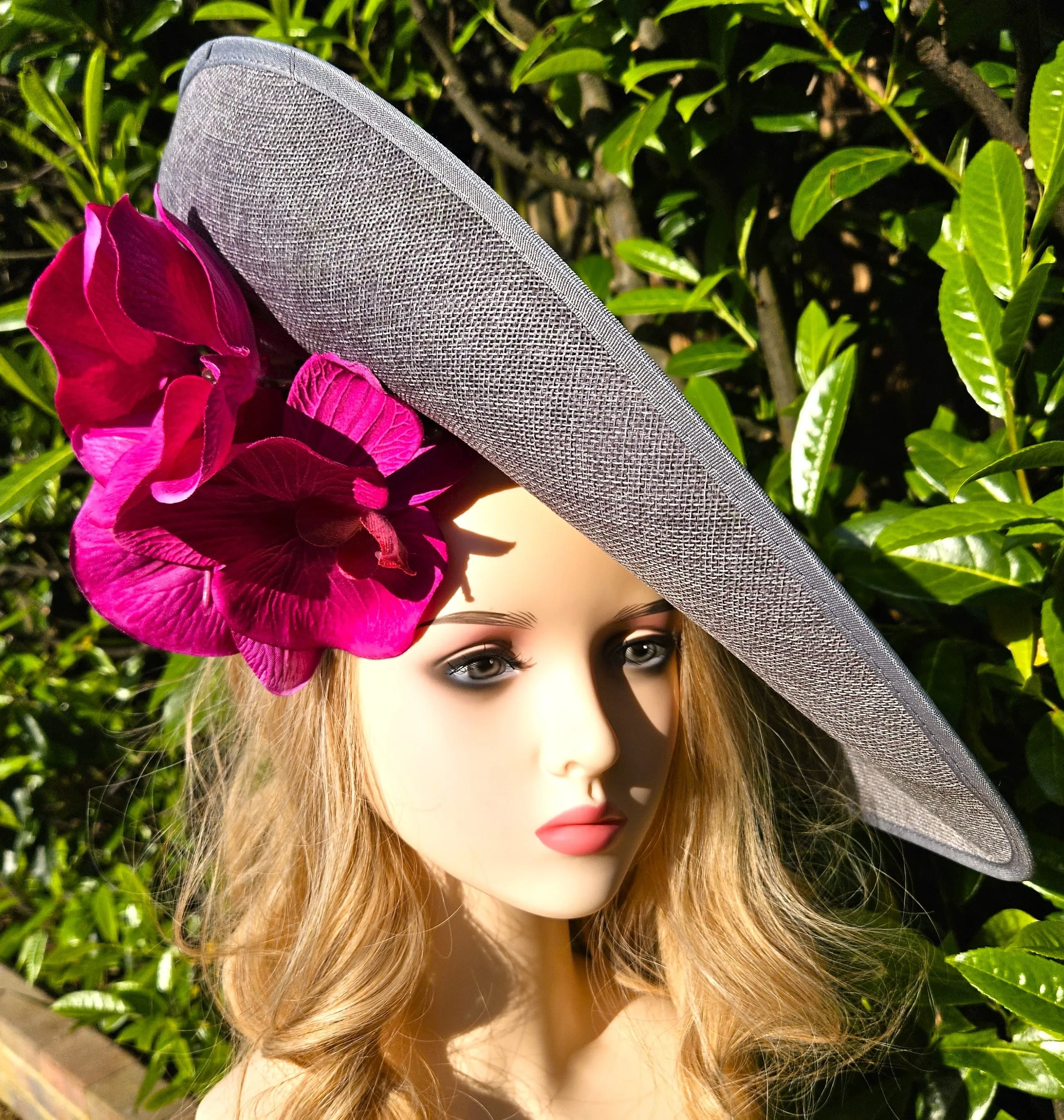 Extra Large Ascot Hat Grey Pink Magenta - Big Wedding Hats - Derby Hats - Occasion Hats for Ladies