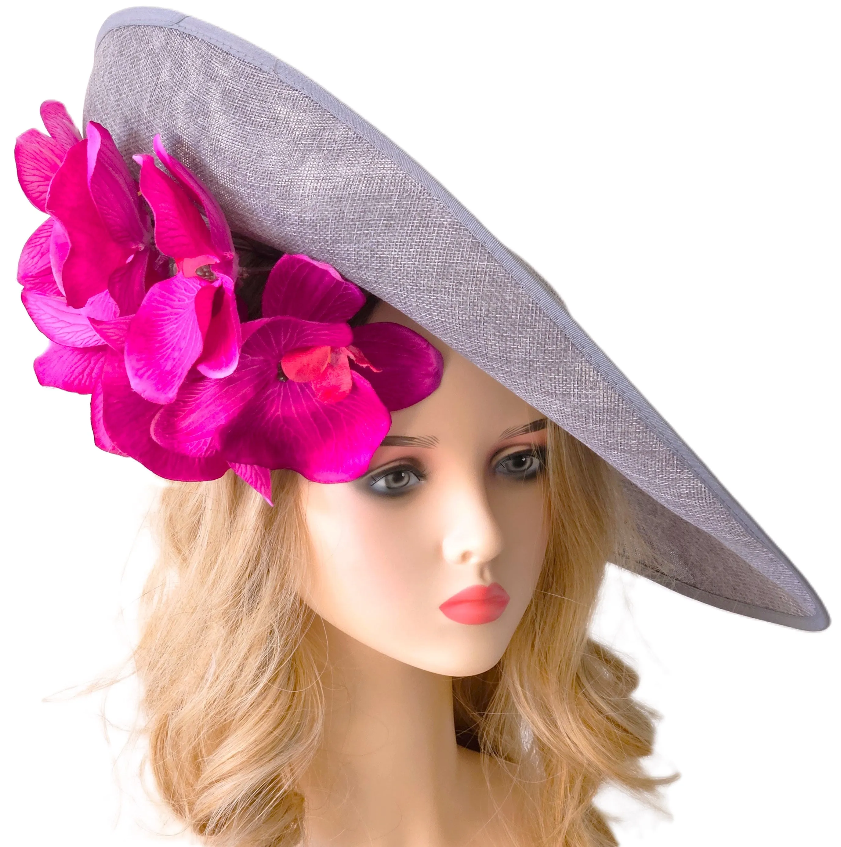 Extra Large Ascot Hat Grey Pink Magenta - Big Wedding Hats - Derby Hats - Occasion Hats for Ladies