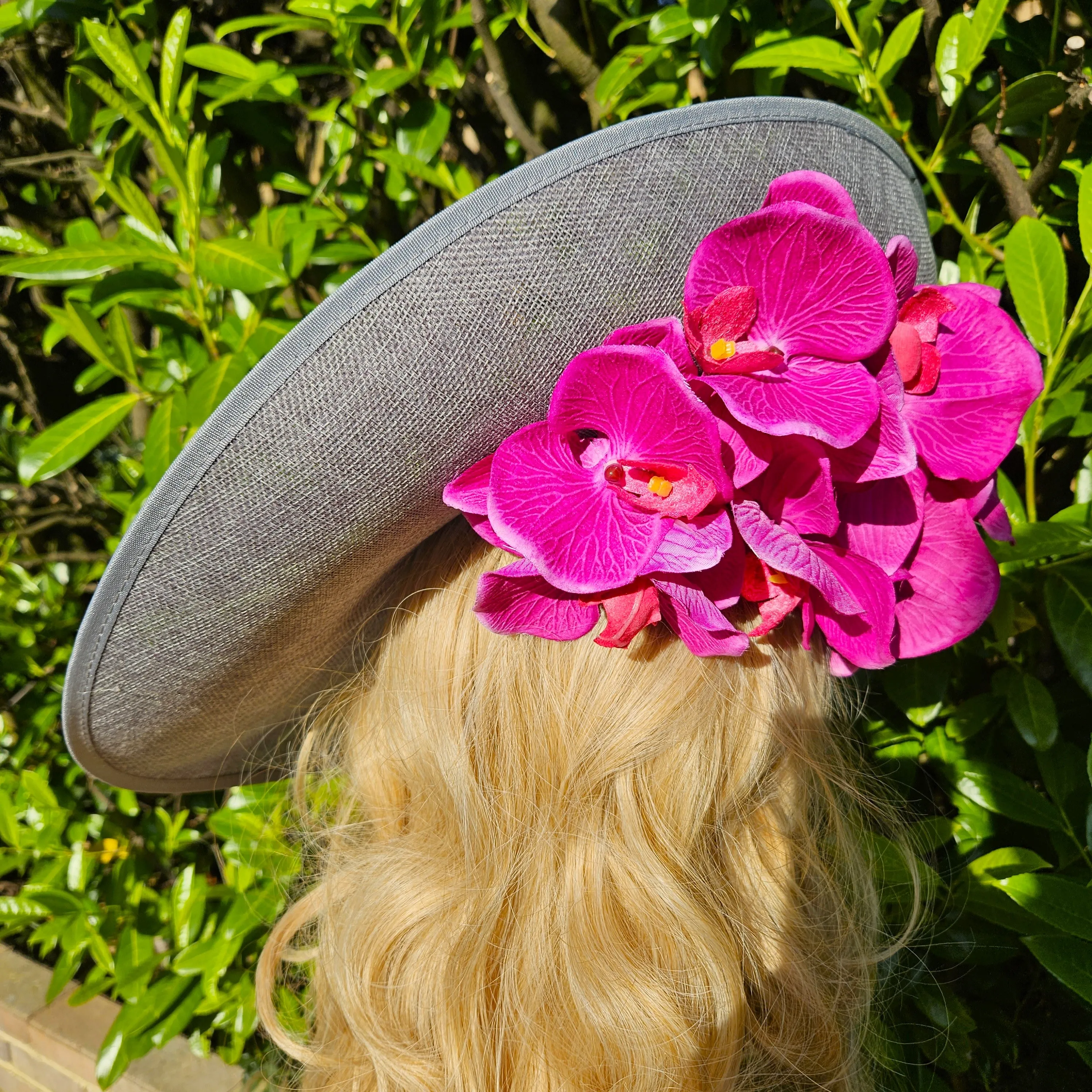 Extra Large Ascot Hat Grey Pink Magenta - Big Wedding Hats - Derby Hats - Occasion Hats for Ladies