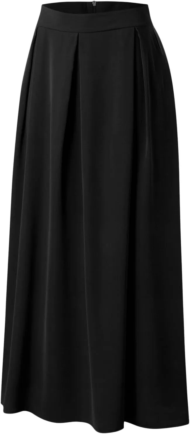 Fashion Women Skirt Elastic Waist A-Line High Waist Skirt Spring Dresses Midi Skirts Solid Skirt Double Slit