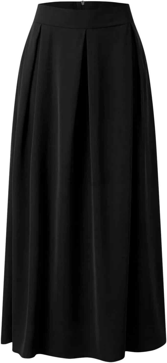 Fashion Women Skirt Elastic Waist A-Line High Waist Skirt Spring Dresses Midi Skirts Solid Skirt Double Slit