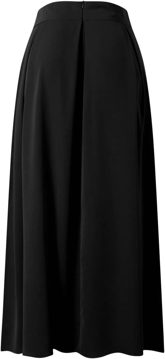 Fashion Women Skirt Elastic Waist A-Line High Waist Skirt Spring Dresses Midi Skirts Solid Skirt Double Slit