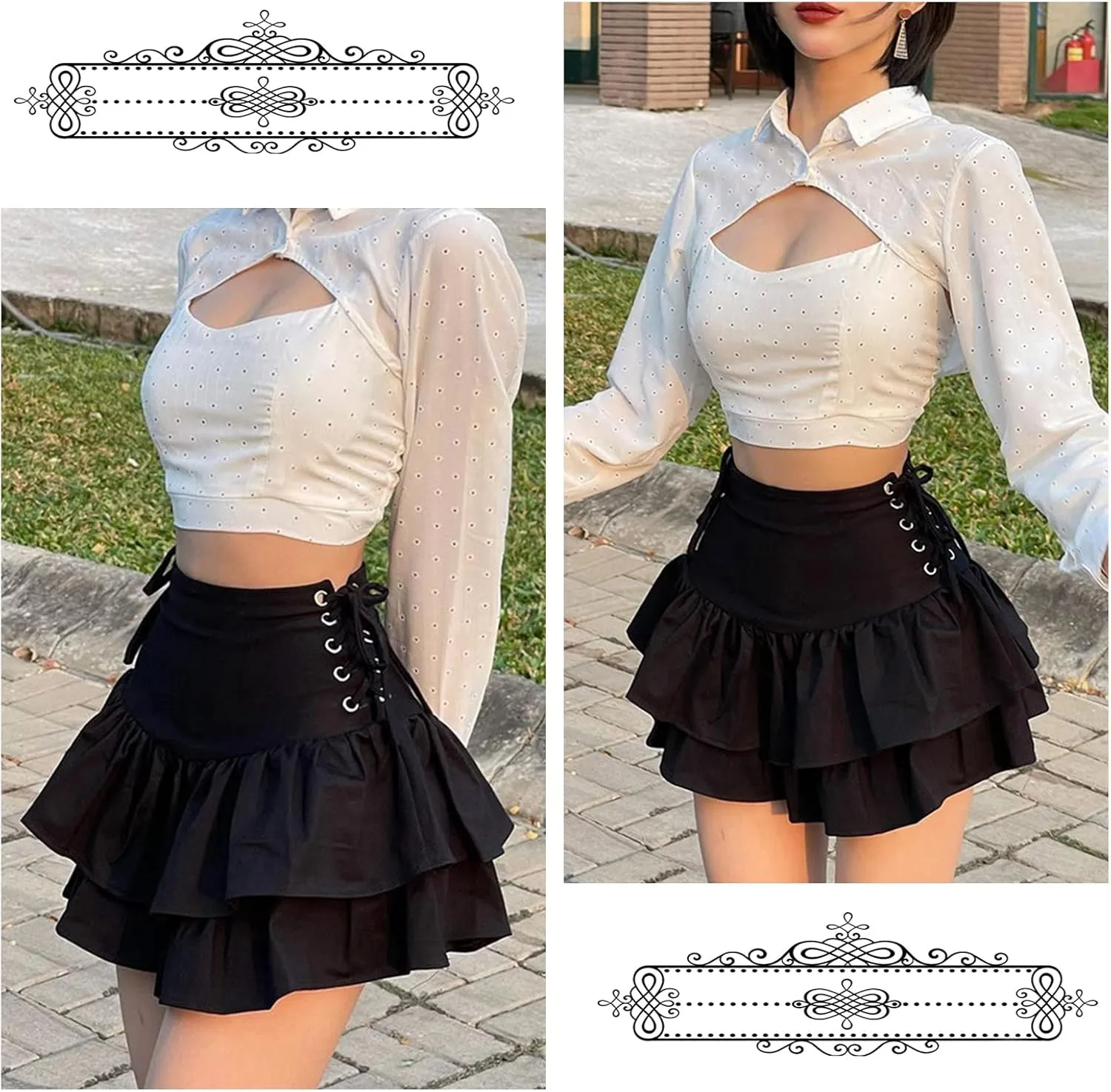 FEOYA Women's Skirt Steampunk Gothic Mini/Midi Skirts for Nightout Club Party