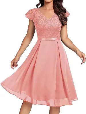 Firzero Formal Dresses for Women Vintage 50s Evening Party Dresses Sleeveless Floral Embroidery Mesh Lace Cocktail Dress
