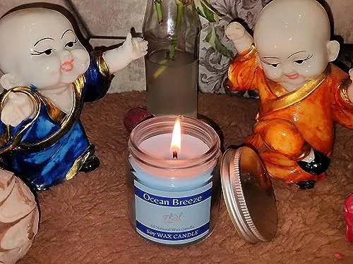 Floish Decor Premium Scented Aluminium Lid Glass Jar Candle | Home Decor Candle | Scented Gift Candle | 24 Hours Burn Time (Ocean Breeze, Pack of 4)