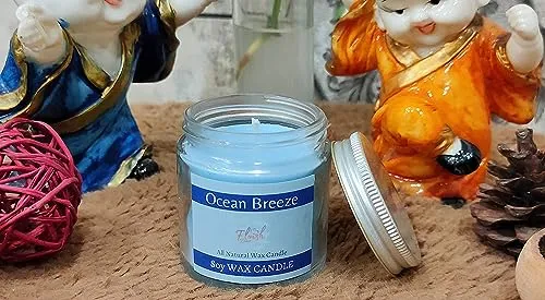 Floish Decor Premium Scented Aluminium Lid Glass Jar Candle | Home Decor Candle | Scented Gift Candle | 24 Hours Burn Time (Ocean Breeze, Pack of 4)