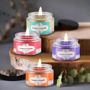 Floish Decor Premium Scented Nature's Candle Set | Home Decor Candles | Scented Candles Gift Set | Burning Time - 12hrs Each | Set of 4