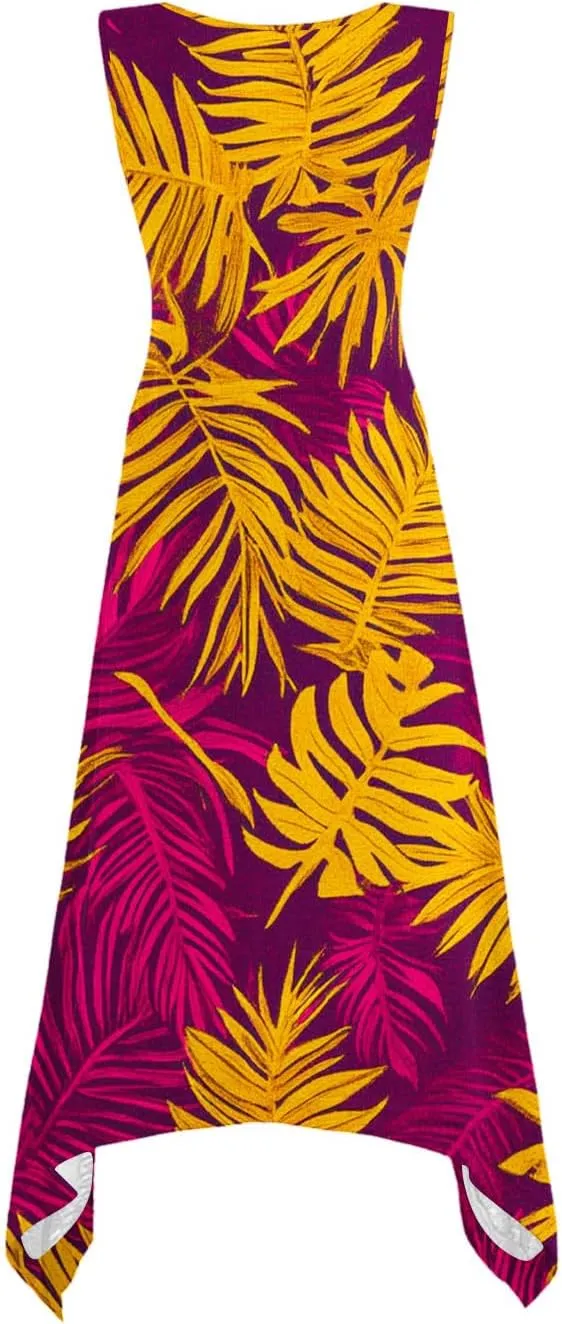 Floral Dress for Women Trendy Sleeveless Flowy Handkerchief Dress Casual 2025 Summer Boho Vacation Beach Sundress