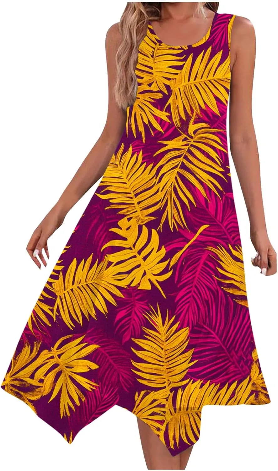 Floral Dress for Women Trendy Sleeveless Flowy Handkerchief Dress Casual 2025 Summer Boho Vacation Beach Sundress