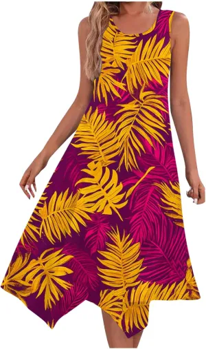 Floral Dress for Women Trendy Sleeveless Flowy Handkerchief Dress Casual 2025 Summer Boho Vacation Beach Sundress