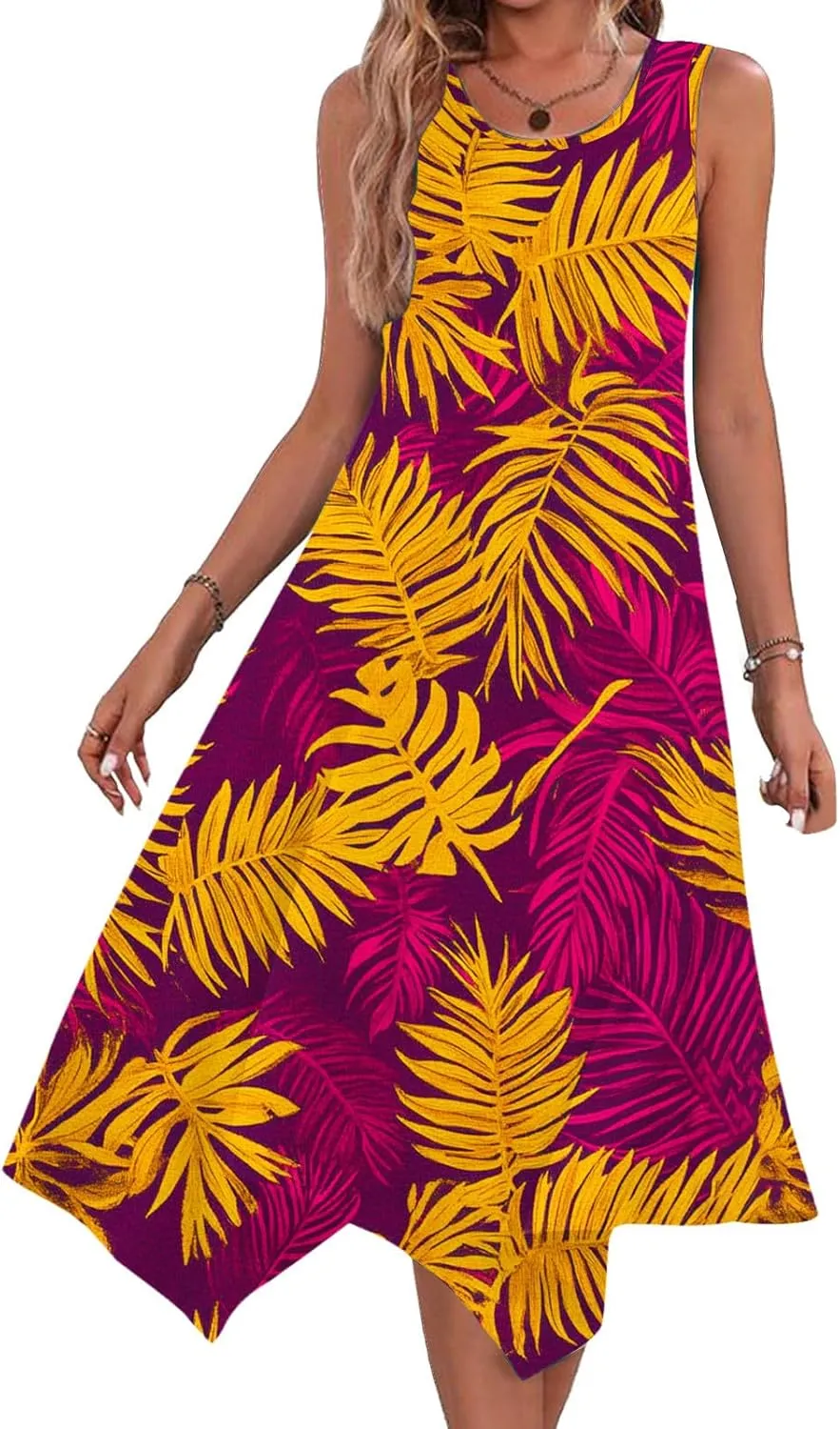 Floral Dress for Women Trendy Sleeveless Flowy Handkerchief Dress Casual 2025 Summer Boho Vacation Beach Sundress