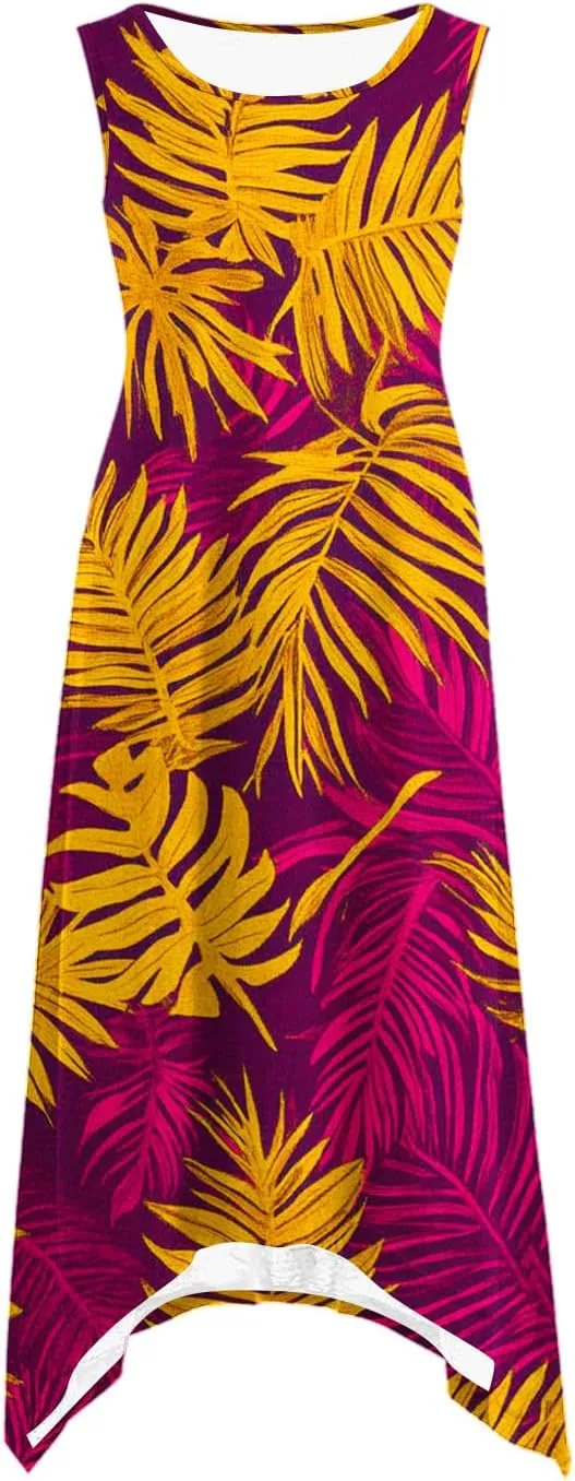 Floral Dress for Women Trendy Sleeveless Flowy Handkerchief Dress Casual 2025 Summer Boho Vacation Beach Sundress