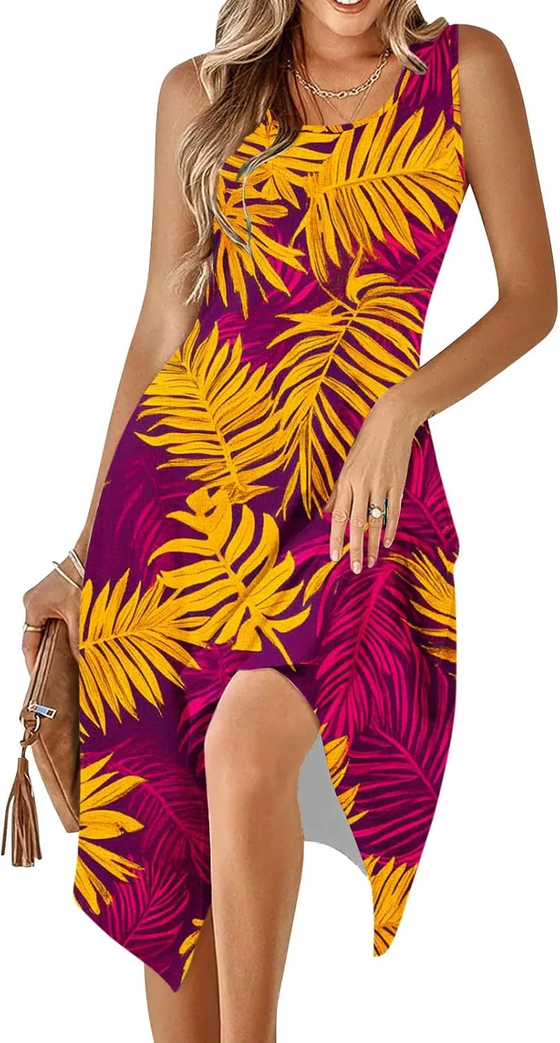 Floral Dress for Women Trendy Sleeveless Flowy Handkerchief Dress Casual 2025 Summer Boho Vacation Beach Sundress