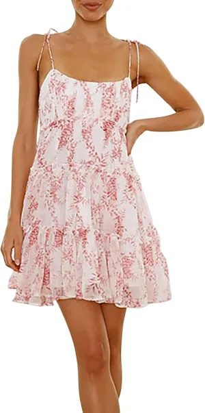 Floral Mini Dress for Women Casual Summer Spaghetti Strap Boho Sundress Cute Short Tiered Ruffle Hem Skater Dress