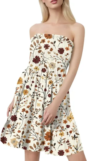 Floral Mini Dresses for Women Summer Smocked Tube Top Dress Vintage Cover Ups Strapless Corset Sexy Sundresses