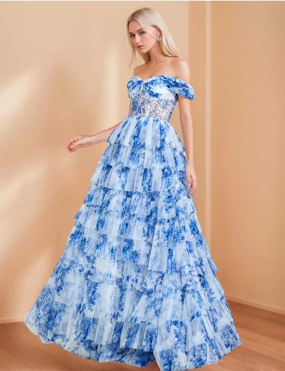 Floral Print Prom Dresses for Teens Chiffon A-line Ball Gown One Shoulder Formal Evening Dresses