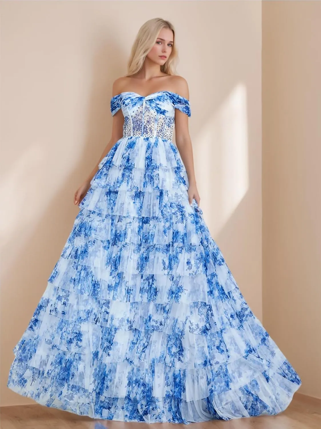Floral Print Prom Dresses for Teens Chiffon A-line Ball Gown One Shoulder Formal Evening Dresses