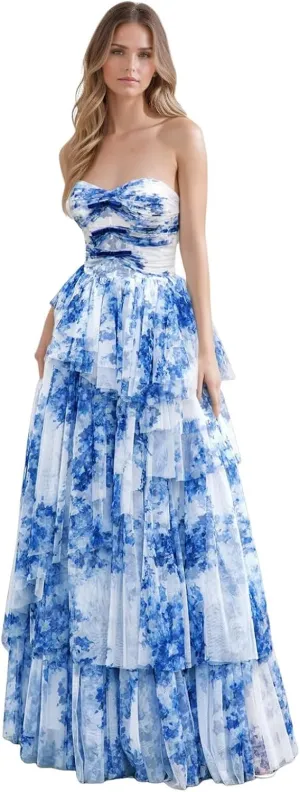 Floral Print Prom Dresses for Teens Chiffon A-line Ball Gown One Shoulder Formal Evening Dresses