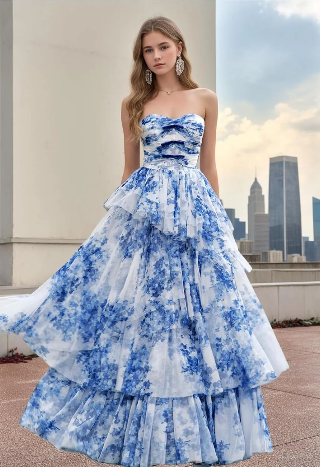 Floral Print Prom Dresses for Teens Chiffon A-line Ball Gown One Shoulder Formal Evening Dresses