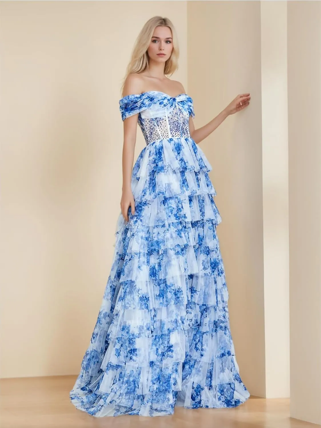 Floral Print Prom Dresses for Teens Chiffon A-line Ball Gown One Shoulder Formal Evening Dresses