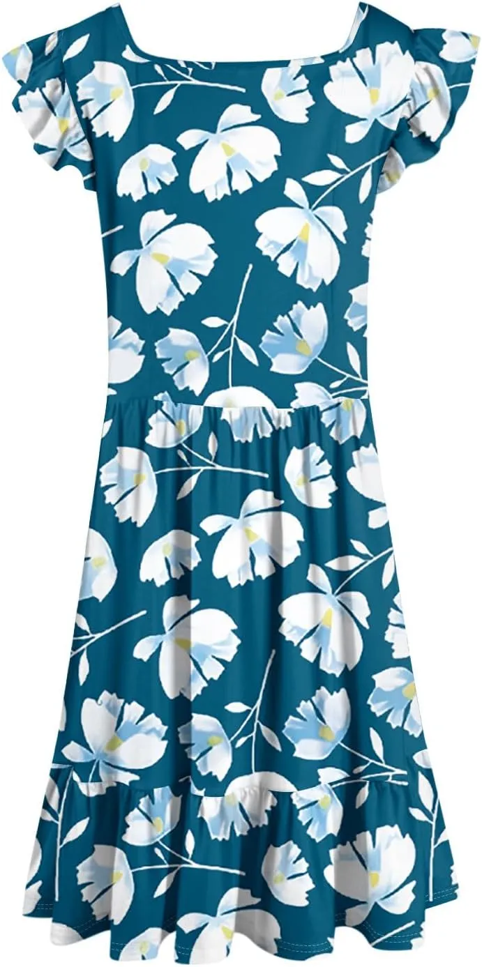 Floral Sundresses for Women 2025 Casual Sleeveless Ruffle Midi Dress Summer Square Neck Boho Tiered Flowy Beach Dress