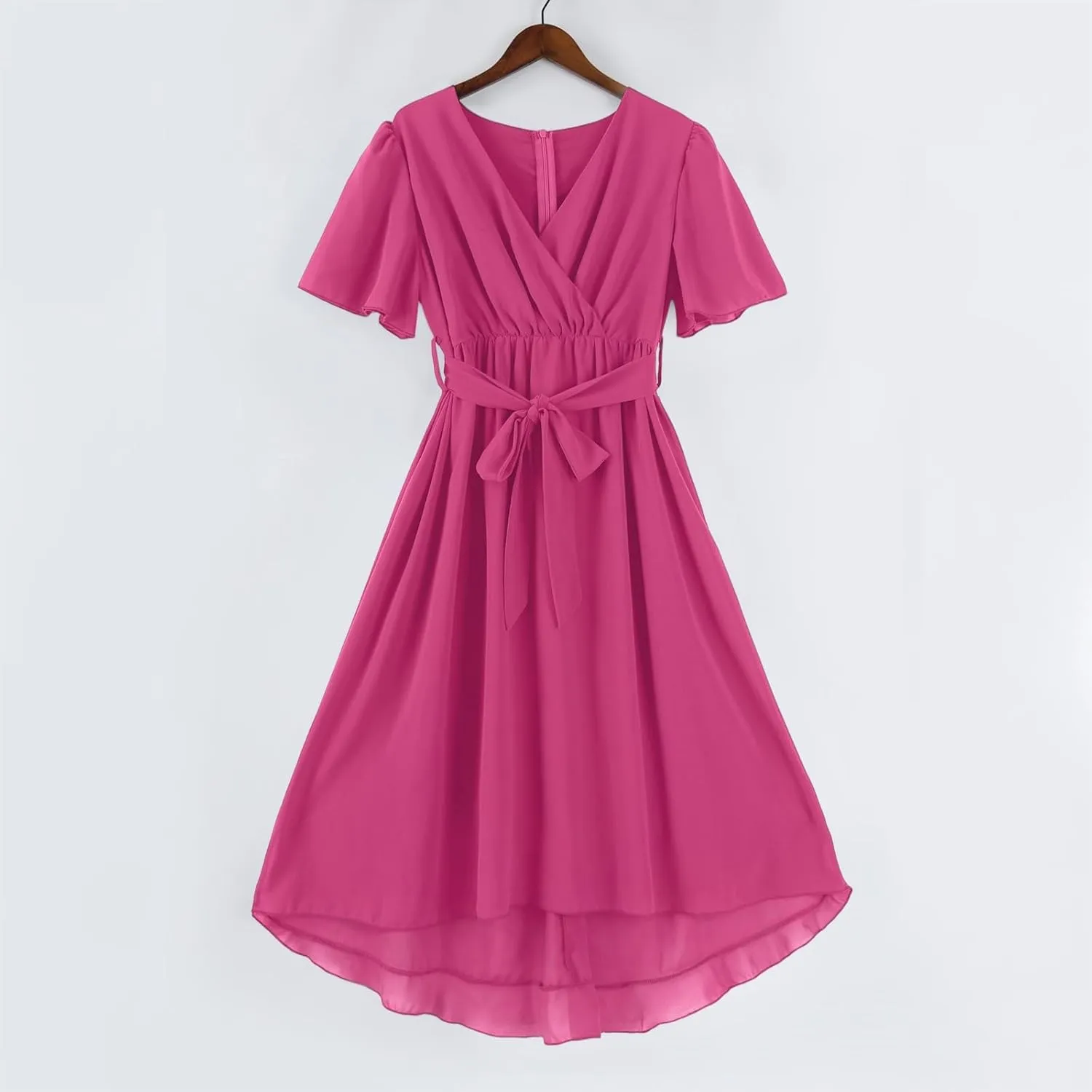 Floral Wedding Guest Dresses Short Sleeve V Neck Chiffon Dress Cute Holiday Hawaiian Travel Outfits