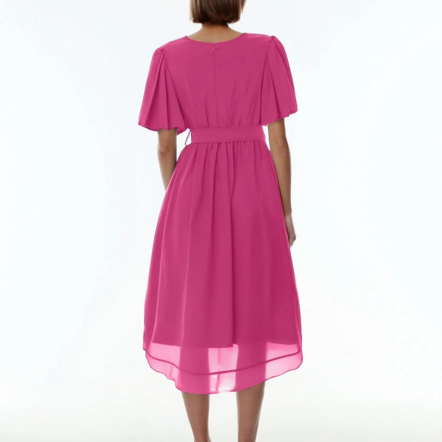Floral Wedding Guest Dresses Short Sleeve V Neck Chiffon Dress Cute Holiday Hawaiian Travel Outfits