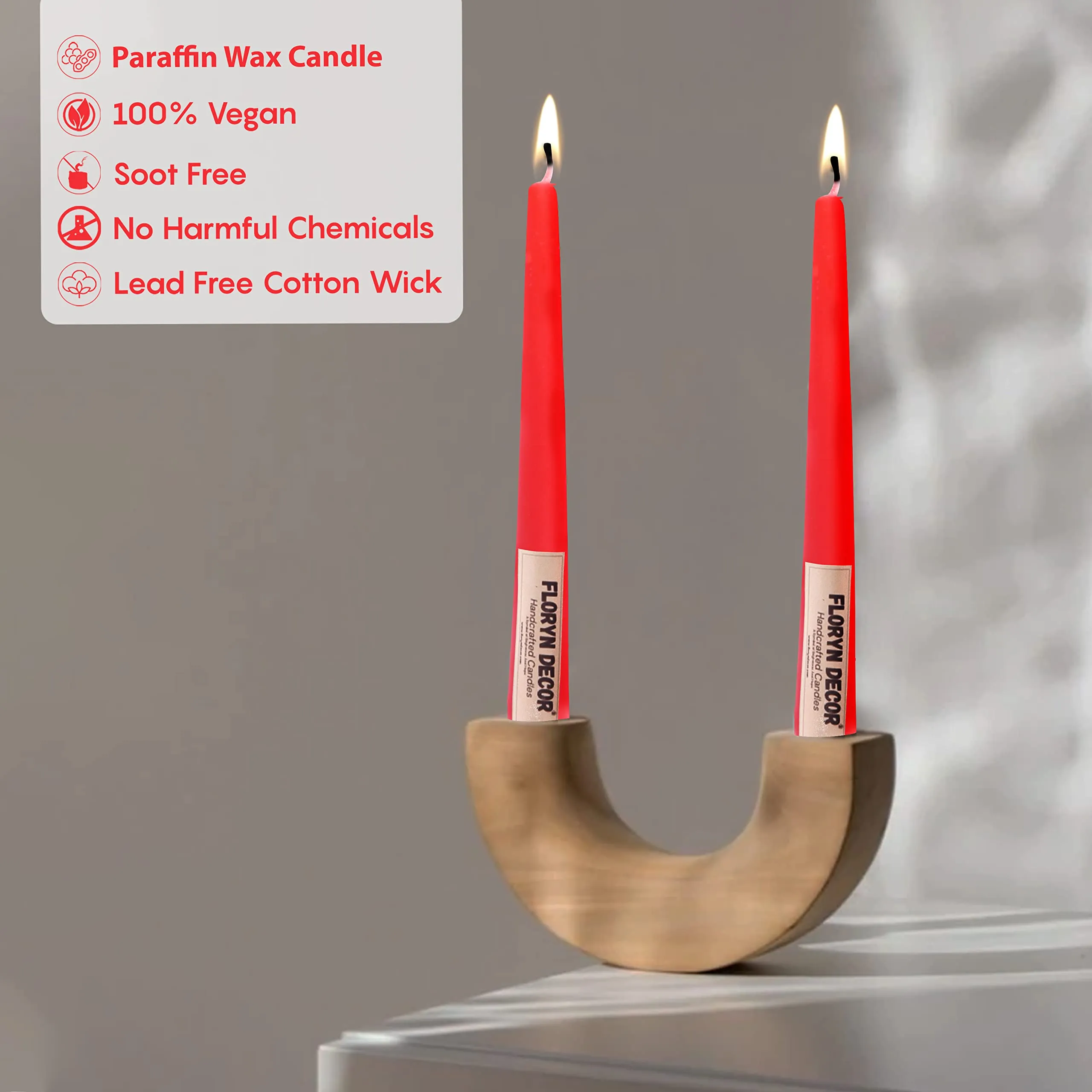 Floryn Decor Long Red Taper Candles | Elegant Long Candles for Your Home Decor | Each Candle is 10 inches Long, Smokeless & Dripless (Pack of 12)